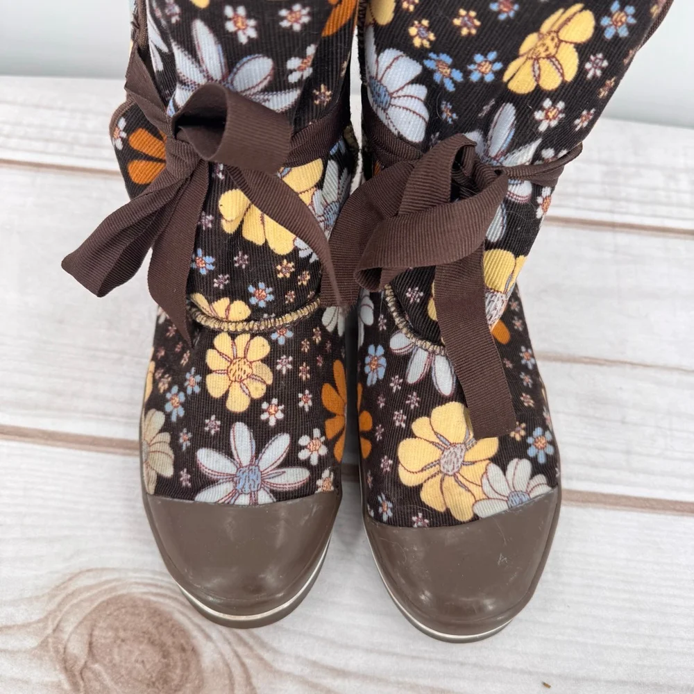 No Boundaries Lexie Boots Brown Corduroy Retro Floral Flower Power Boho Hippie 8